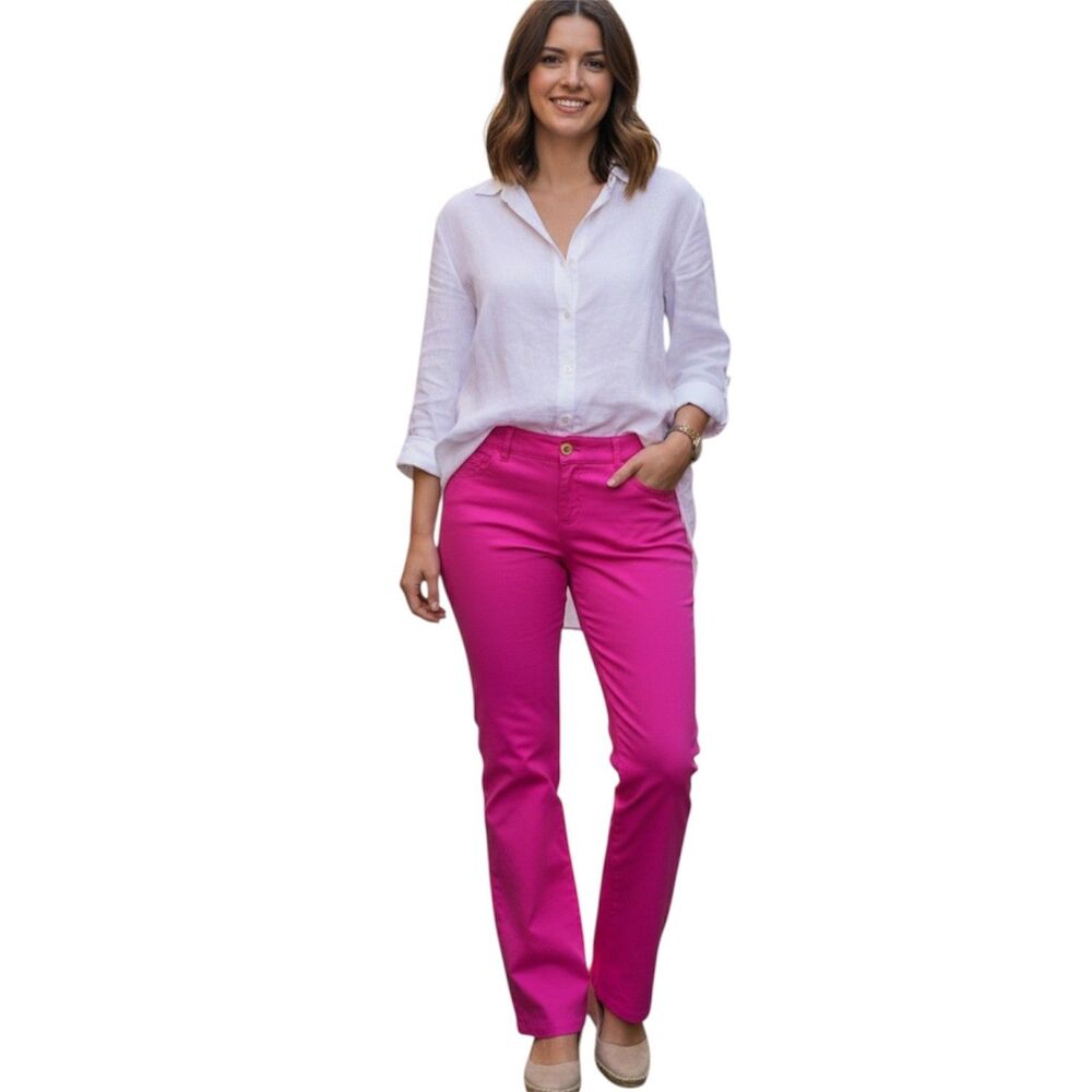 Lilly Pulitzer Kelly Ankle Pants Size 4 Hot Pink Textured Jacquard Stretch